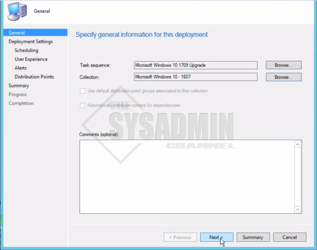 SCCM Task Sequence Choose Collection for Deployment