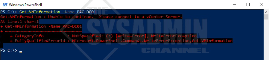 Get VMInformation - Connect to a vcenter server Error - PowerCLI