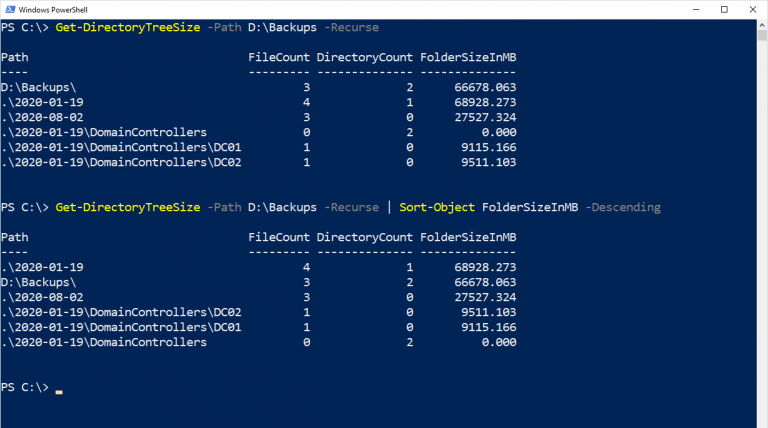 Get Directory Tree Size Using Powershell (Recursive)