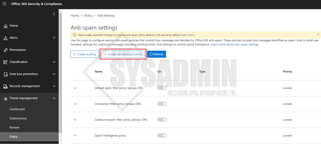 Anti-spam settings in security and compliance