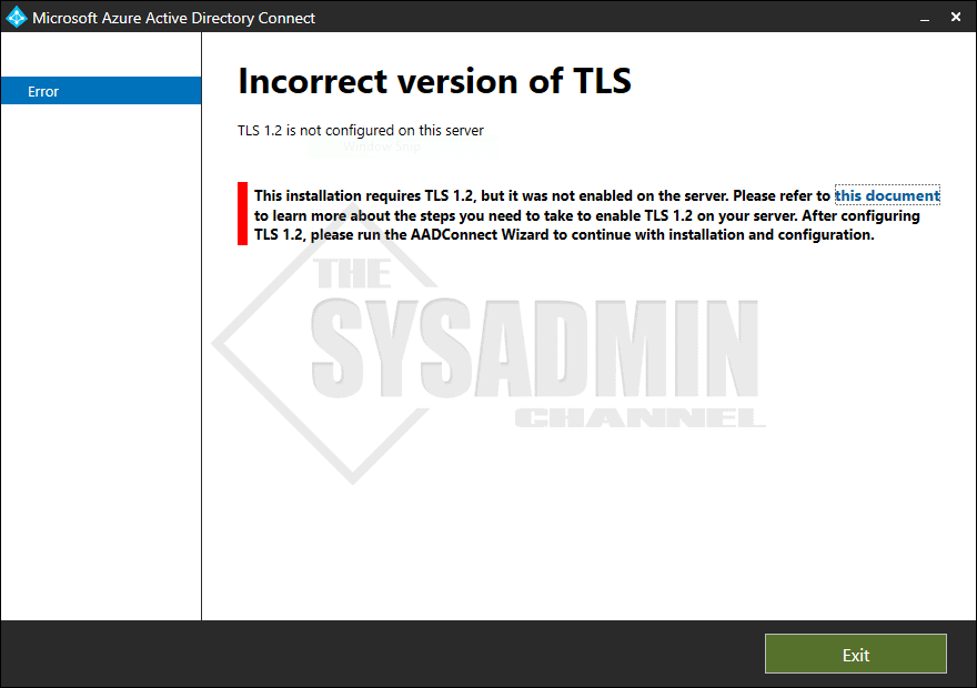 Incorrect version of TLS