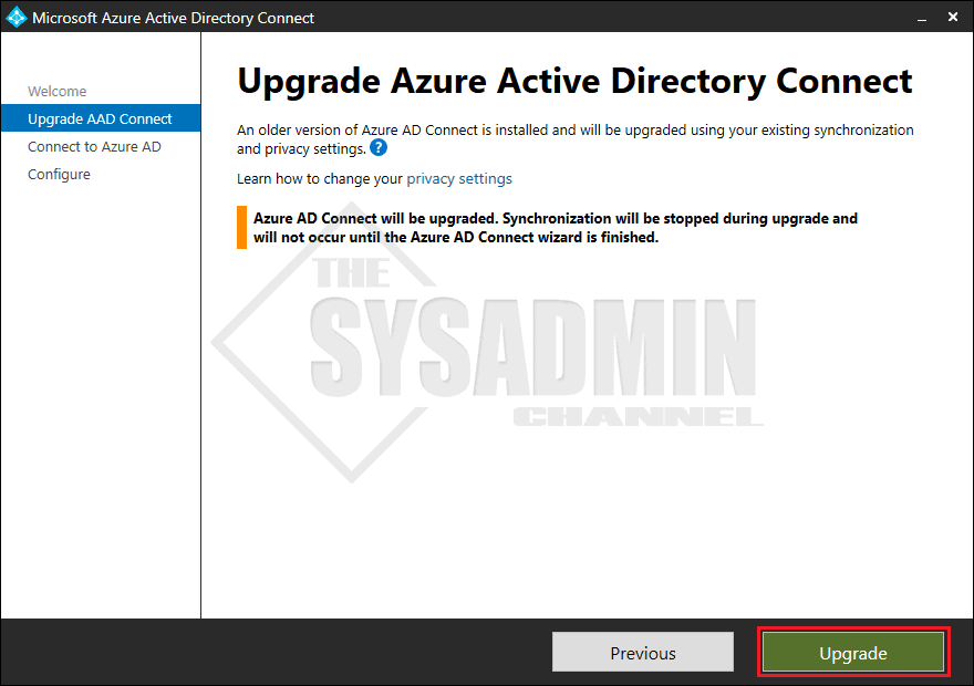 Upgrade to Azure Active Directory Connect