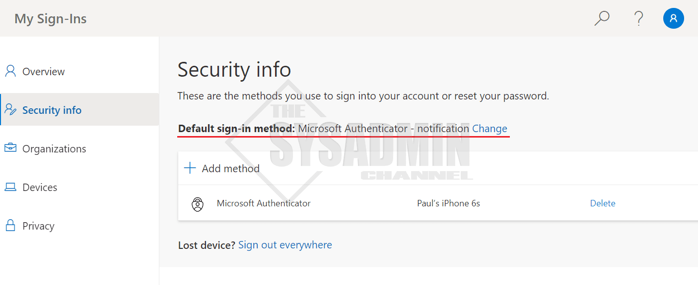 Enable Passwordless Authentication Azure AD - My security info