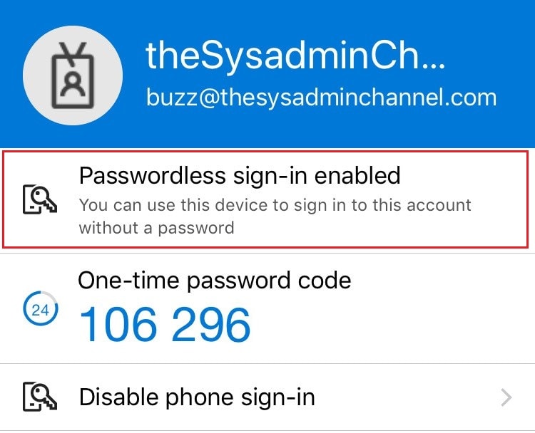 Passwordless is enabled on mobile device