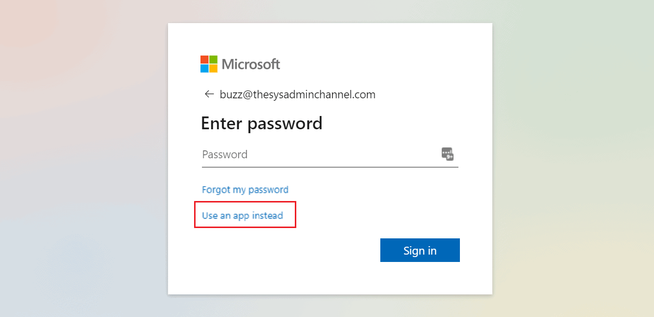 Use an app instead passwordless prompt
