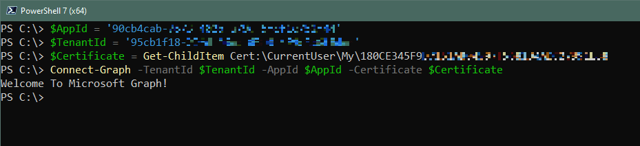 Connect To Microsoft Graph API using Powershell - Cert Auth