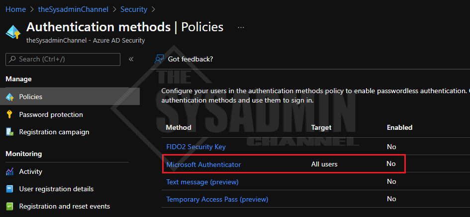 Enable Microsoft Authenticator Policy