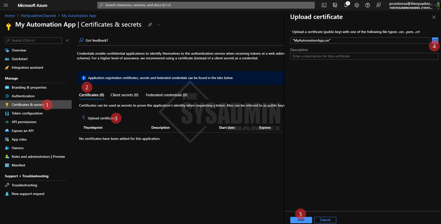 Upload Certificate to Azure AD