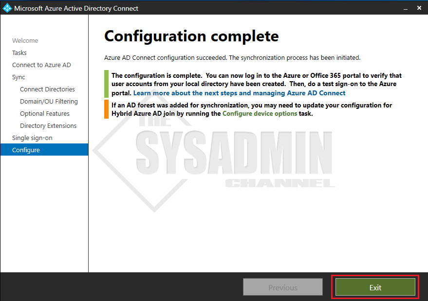 AAD Connect Configuration Complete