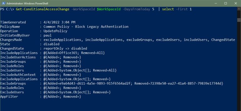 Get Azure Conditional Access Policy Changes Using PowerShell