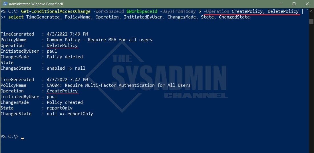 Get Azure Conditional Access Policy Changes using PowerShell