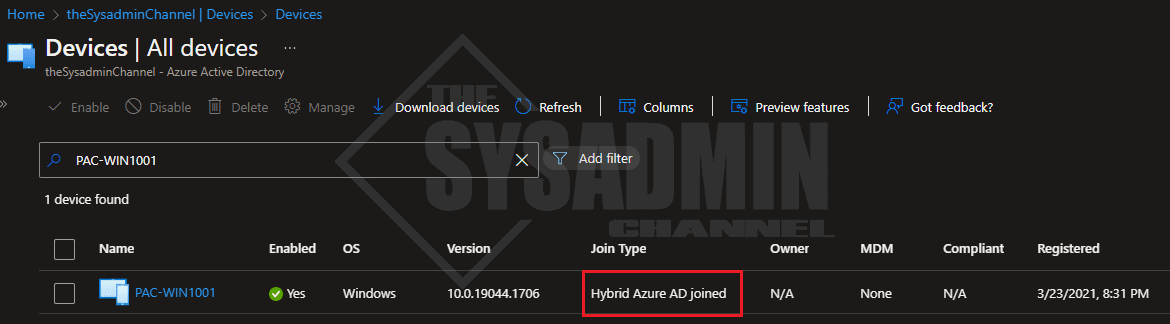 Hybrid Azure AD Joined Machine