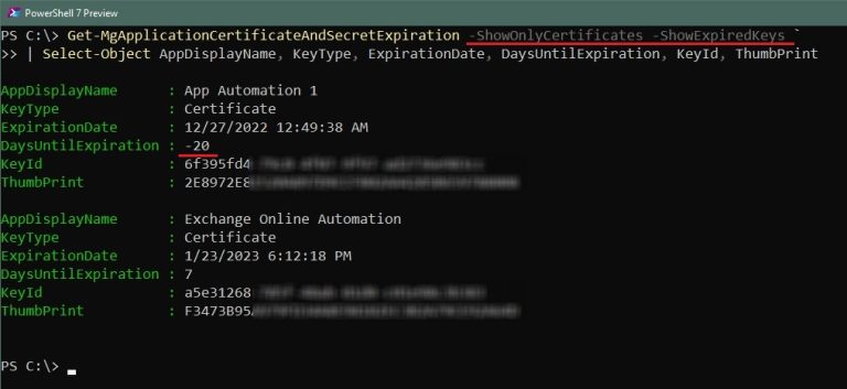 Get Application Certificate and Secret Expiration with Graph API