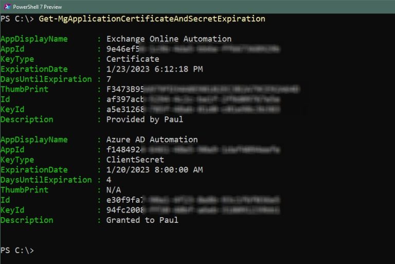 Get Application Certificate and Secret Expiration with Graph API