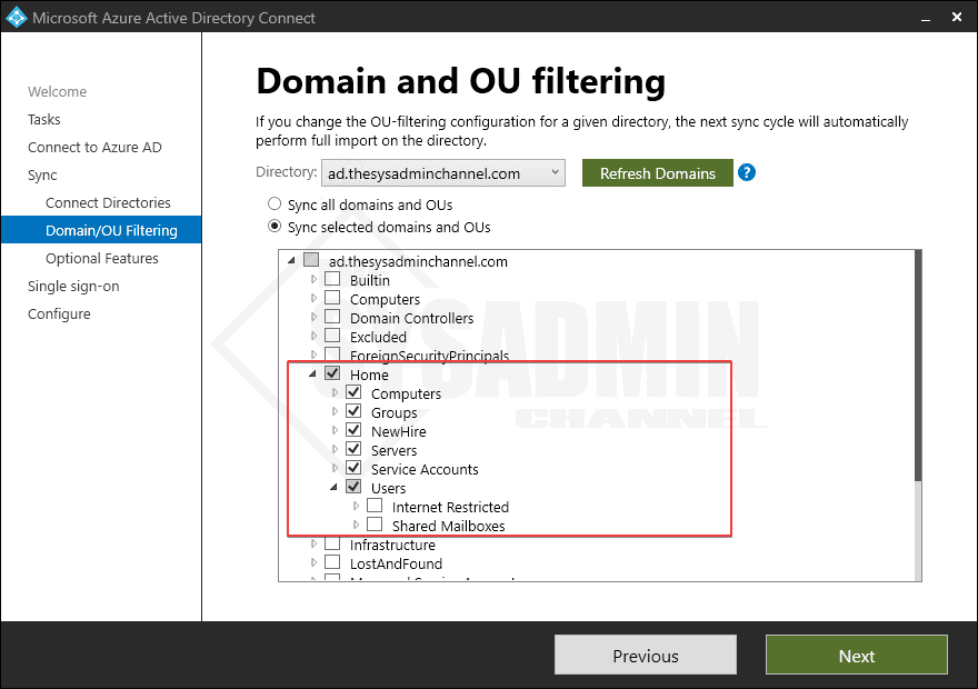 Get Synced OU Configuration in Azure AD Connect GUI