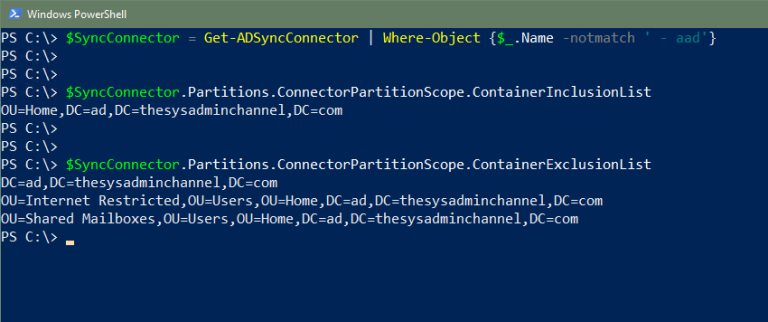 Get Synced OU Configuration in Azure AD Connect PowerShell
