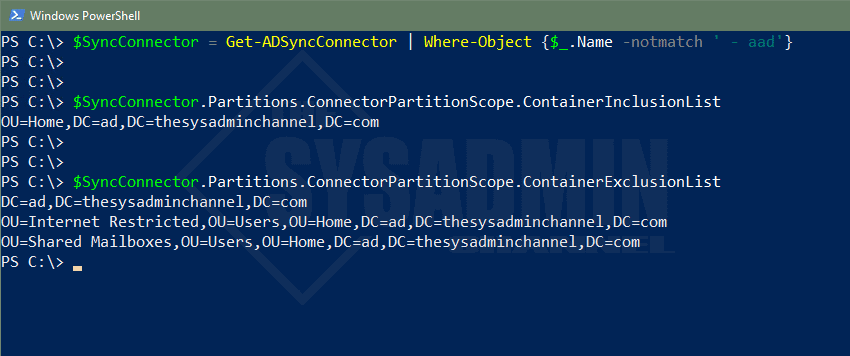 Get Synced OU Configuration in Azure AD Connect PowerShell